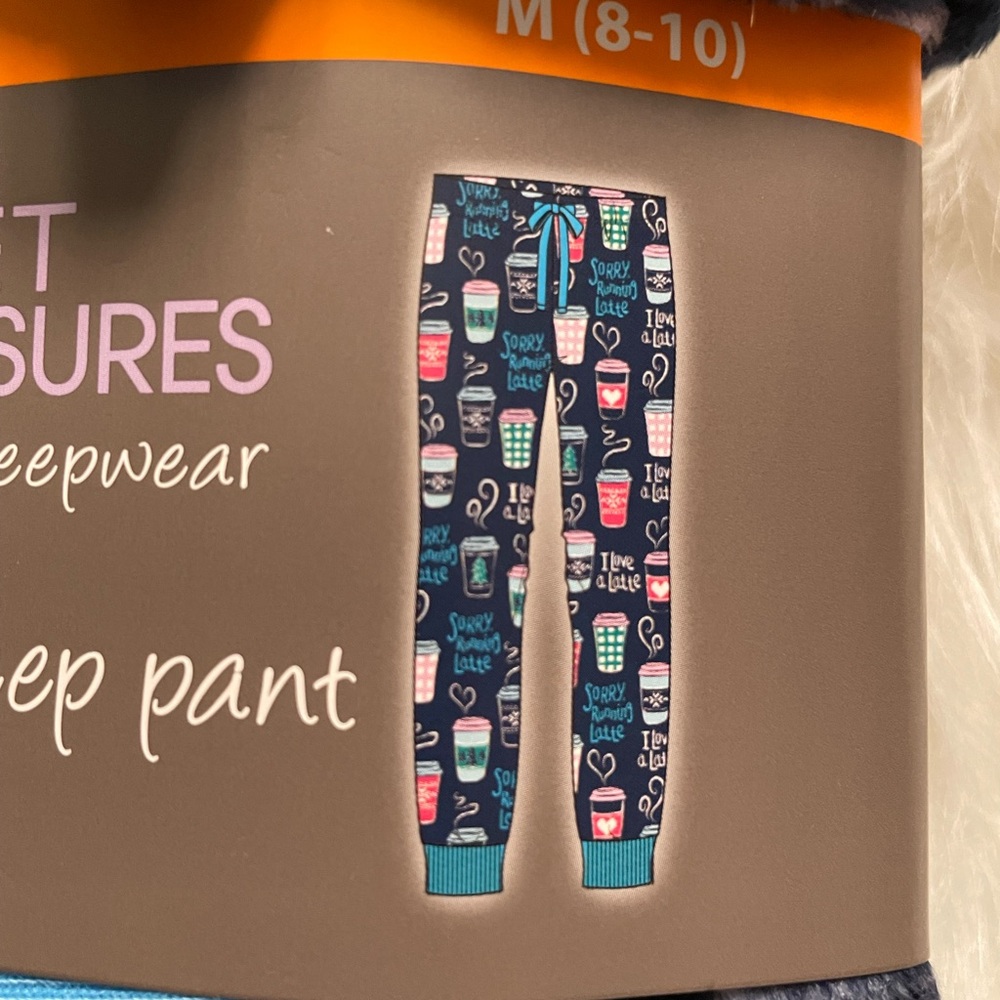 Secret Treasures Blue and Pink Pajamas with Winter Charm Coffee Theme
